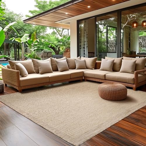 SIMPEX Outdoor Teppich Wetterfest Terrasse Balkon Garten Küchenteppich Einfarbiges Design Flachgewebe Sisal Look Waschbarer Teppich, Größe: 160 x 230 cm, Farbe: Beige