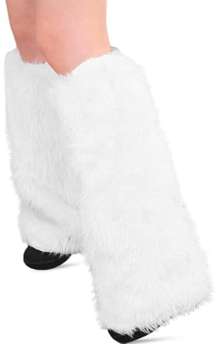 Casenly Stulpen für Damen, Damen Kunstpelz Beinwärmer, Weiß Flauschige Beinstulpen, Plüsch Beinwärmer Winter, Warm Beinlinge Stulpe für Karneval Halloween Weihnachtstag Mottoparty
