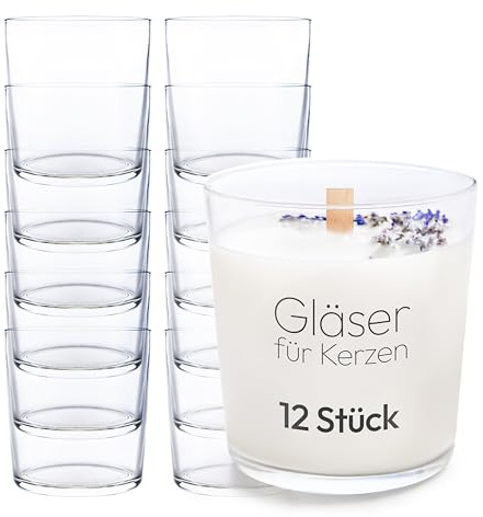 KONZEPT Kerzengläser 300ml, 9x8cm - 12 er Gläser für Kerzen, Dekoratives Windlicht Glas DIY
