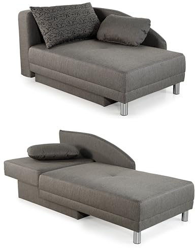 luma-Home Stilvolle Recamiere mit Schlaffunktion und Bettkasten, B149/T90/H80 cm, Federkernpolsterung, ausziehbar zur Liegefläche von 200 x 84 cm, Stoff Flachgewebe in Grau / 15123