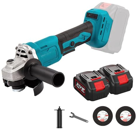 Akku-Winkelschleifer für 18 V, Flex Winkelschleifer 125 mm mit 2 × Akkus & Ladegerät, 1300RPM Akku-Scheibe, Trennscheiben, Fächerscheiben zum Schneiden, Rostentfernung