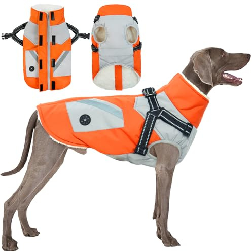 Winter Hundemantel wasserdichte, Hundemantel Winter mit Geschirr Warm Hundekleidung Winter Jacke Warme Hunde Weste Winter Outfit Winddichte Hundebekleidung Schneeanzug Hunde(Orange, 3XL)