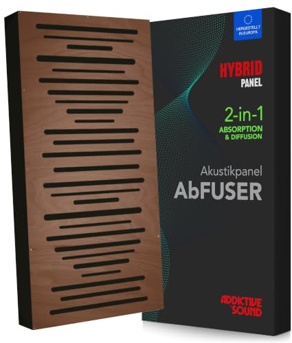 Addictive Sound AbFuser Hybrid Akustikpanel 100x50 cm, Braun | Buchenholz-Diffusor & Bassabsorber 2-in-1, 80-9300 Hz, CNC-Präzision, Made in EU, für Wand & Decke, 36 Monate Garantie
