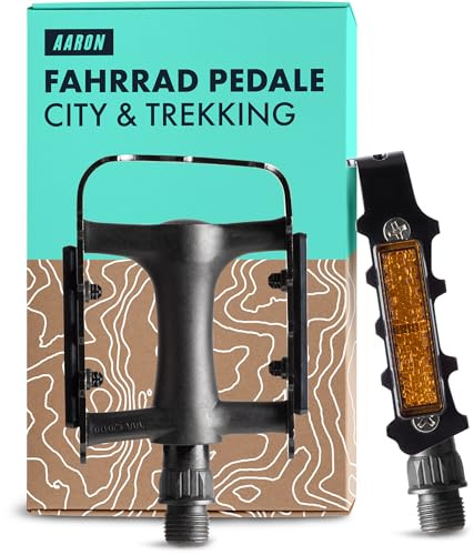 AARON Fahrradpedale Tour mit Reflektoren und Polymer-Gleitlagern, Trekking und Citypedale aus Aluminium für E-Bike, Trekkingbike in Schwarz