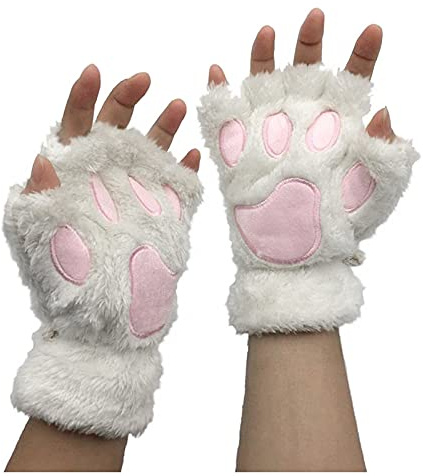 Niedlich Katze Klaue Pfote Plüschwarmen Fingerlose Handschuhe Kawaii Handschuhe Cosplay Kunstpelz Warm Katzen Handschuhe Löwenpfoten Winter Halbfingerhandschuhe für Mädchen Frauen