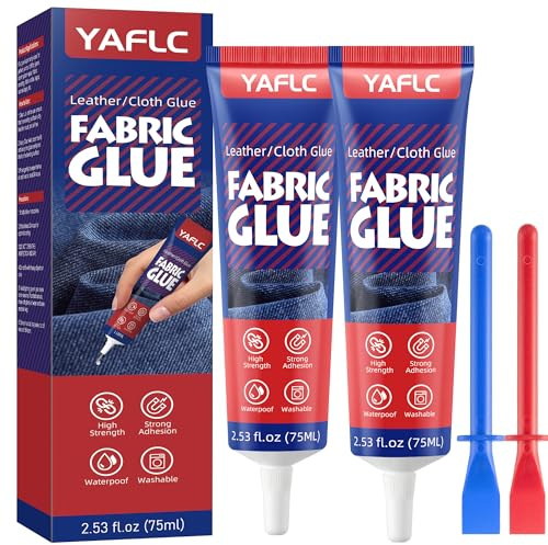 YAFLC Textilkleber Waschmaschinenfest 75mlx2, Stoffkleber textilkleber, Textilkleber Textile Adhesive für Stoffe Textilien Baumwolle, Leder, Jeans