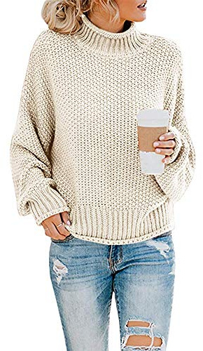 Imuedaen Pullover Damen Elegant Winter Rollkragenpullover Strickpullover Grobstrickpullover Casual Lose Langarm Pulli Oberteile