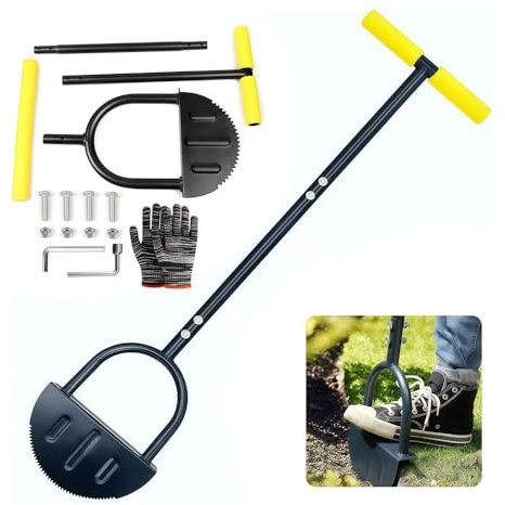 RIRIDAMAI Rasenkantenstecher mit Stiel 107cm, Rasenstecher Kantenstecher mit Wurzelsäge, Kantenstecher Rasen mit T-Griff, Rasenabstecher, Kantenschneider, Kantenmesser für Gehwege, Gartenkanten Hof