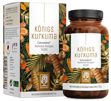 NATURTREU® Kurkuma Kapseln hochdosiert – 200mg Curcumin-Extrakt (30:1) entspricht 6.000mg Curcumin – hochdosiert 95% Curcumin pro Kapsel – Kurkuma Komplex mit Piperin & Vitamin C – vegan