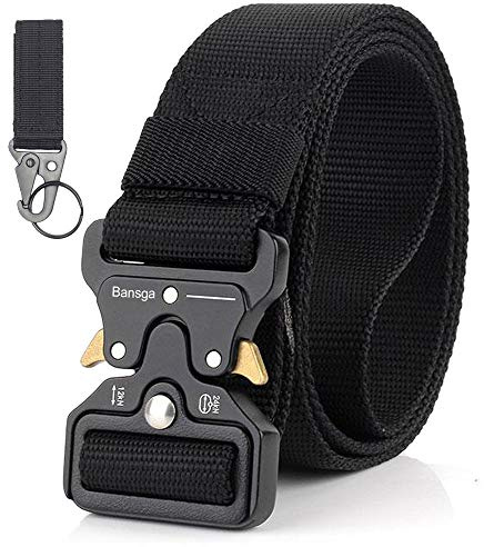 Bansga Taktischer Gürtel,Heavy Duty verstellbare Military Style Nylon Gürtel mit Zink Legierung Schnalle, militärischen Schnellverschluss Schnalle Taillenband(A-schwarz)