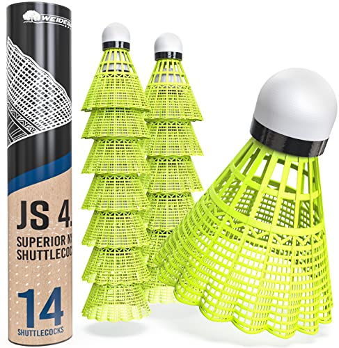 Weidebach® 14er Federball Set Plus eBook Training, Badminton Bälle gelb, langlebige Federbälle, Federball Bälle für Anfänger & Fortgeschrittene, Federbälle Badminton, Badminton Ball, Badmintonbälle