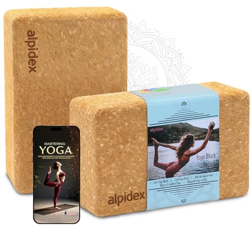 ALPIDEX Yogablock 2er | 4er Set inkl. E-Book mit 100 Übungen ökologisch nachhaltig Naturkork Korkblock Yoga Block Blöcke | 7 Jahre Garantie auf Material*