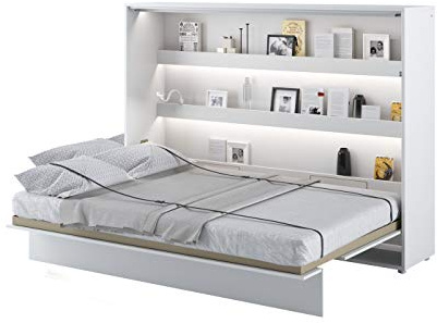 Bed Concept Wandklappbett Lattenrost V-Bett Wandbett Bettschrank (BC-04, 140 x 200 cm, Weiß/Weiß, Horizontal)