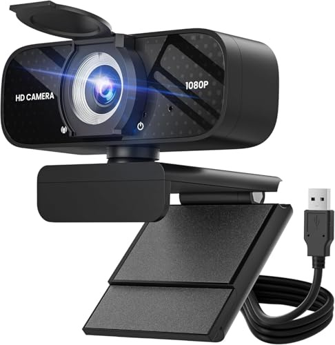 TRAUSI 1080P HD Webcam mit Mikrofon, Geräuschunterdrückung, Privatsphäre, Weitwinkelobjektiv, Auto-Lichtkorrektur, Plug & Play USB-Webcam für Laptop, Desktop, PC, Mac, Zoom, Skype, Streaming, Schwarz