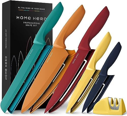 Home Hero Küchenmesser - Professionelle Küchenmesser aus Edelstahl - Messer- und Küchenutensilien-Set (11 Stück mit Scheide – Mehrfarbig)