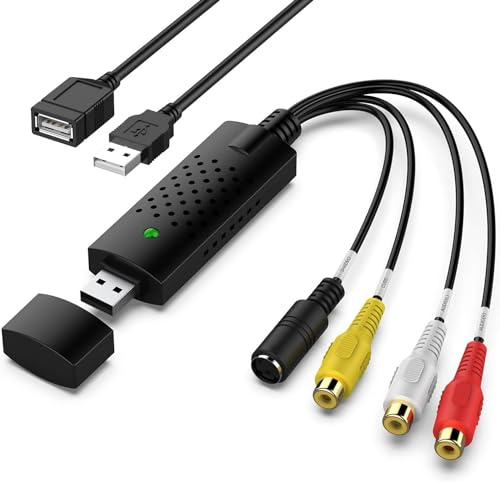 VHS zu Digitaler Konverter, Cinch-zu-USB-Audio-Konverter, USB 2.0-Videoaufnahme-Karte, Konvertiert VHS zu Digital VHS VCR Mini DV Hi8 DVD für MAC/PC