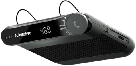Avantree Roadtrip - Bluetooth Freisprecheinrichtung für Auto und Drahtloser FM Transmitter 2-in-1 Car Kit mit 6W Freihand Lautsprechern, Integriertem Mikrofon und und Lange 22 Std. Spielzeit