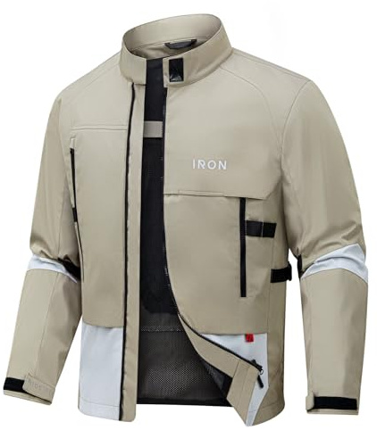 RIDEIRON Motorradjacke Herren Abnehmbare Zertifizierte Motorradprotektoren Sommer Reiten Mesh atmungsaktiv komfortabel Herren Biker Jacke Beige L