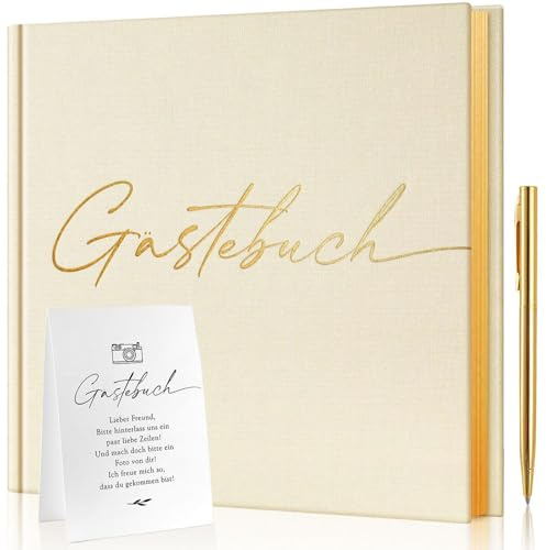 AISBUGUR Gästebuch Hochzeit: Geburtstag Personalisiertes – 100 Seiten Blanko Hochzeitsbuch & Hochzeitsalbum für Hochzeit, Party, Baby Shower, Weihnachten – Inkl. Stift, Schild & Box