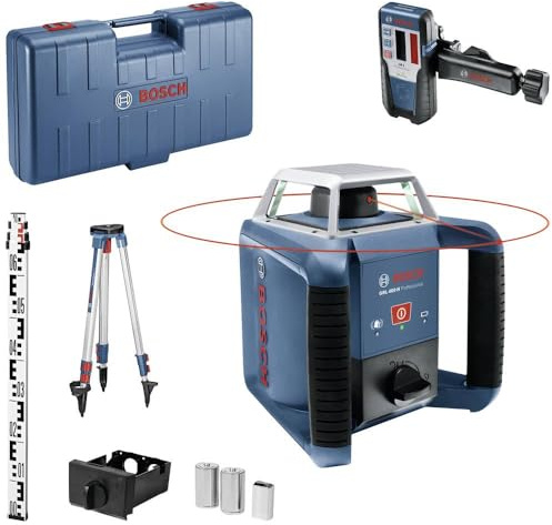 Bosch Professional Rotationslaser GRL 400 H | Ein-Knopf-Bedienfeld, Empfänger LR 1, Nivellierlatte GR 2400, Stativ BT 152, max. Arbeitsbereich: 400 m, Handwerkerkoffer