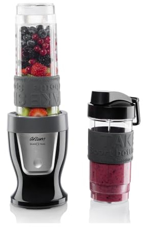 Arzum Mini Mixer Smoothie Maker, 300 W Hochleistungsmixer, 570 ml & 400 ml Tritan Becher, BPA-frei Hand Blender, Milchshake Mixer, Gemüse, Edelstahlklingen Schwarz