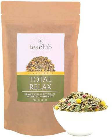 Total Relax Basischer Kräutertee Lose 500g, Kräuter Tee Mischung mit Minze Melisse Kamille Lavendel, TeaClub Herbal Tea