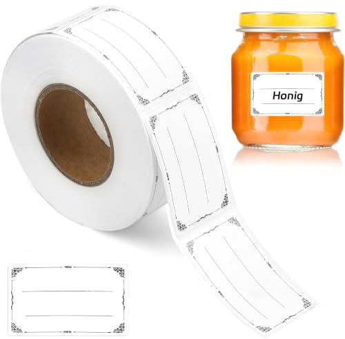 Etiketten Selbstklebend Marmeladen 600 Stück, Etiketten Marmeladengläser | 30x50mm Klebe Etiketten zum Beschriften, Blanko Beschriftungsetiketten für Gläser, Marmelade, Flaschen und Tüten