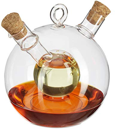 Relaxdays Essig- und Ölspender, 2 in 1, Ölflasche mit Korken, Essig und Öl in einem, 375 ml und 50 m, Transparent, Hellbraun