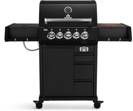 BURNHARD® Gasgrill3-Brenner inkl. Heckbrenner, mit Gusseisen Grillrost & inkl. stabiler Abdeckhaube, Seitenkochfeld mit Infrarot Keramikbrenner, Schwarz - EARL