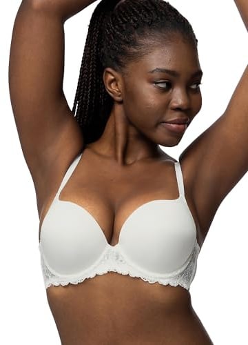 Dorina Damen Super Push Up BH mit Bügel, Formbügel und Spitze T-Shirt BH, Claire, Weiß Beige Schwarz