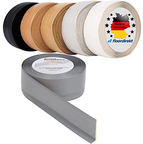 Floordirekt Sockelleiste Selbstklebende Fußleiste - 50 x 15 mm - Küchenleiste, Knickleiste individuell zuschneidbar - Weichsockelleiste aus PVC (Länge: 25 Meter, Grau, Oslo)