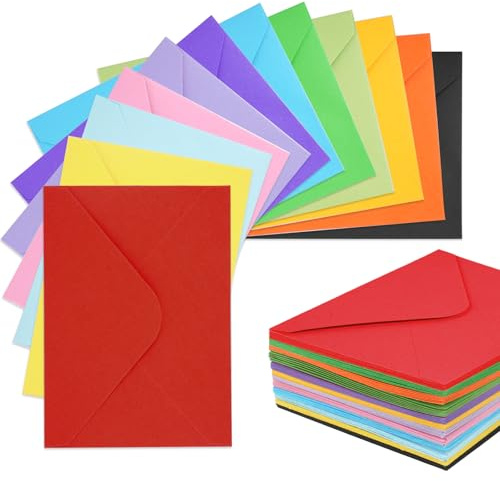 Briefumschläge Bunt -72 Stück 120 g/m², 12 Farben Farbige Umschläge -DIN B6-175 x 125 mm, Farbige Briefumschläge mit 3 Blatt Selbstklebende Aufklebern für Geburtstage, Hochzeiten, Weihnachten
