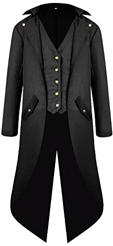 kinstell Herren Steampunk Vintage Frack Jacke Mittelalter Gothic Viktorianischer Gehrock Halloween Uniform Kostüm Cosplay