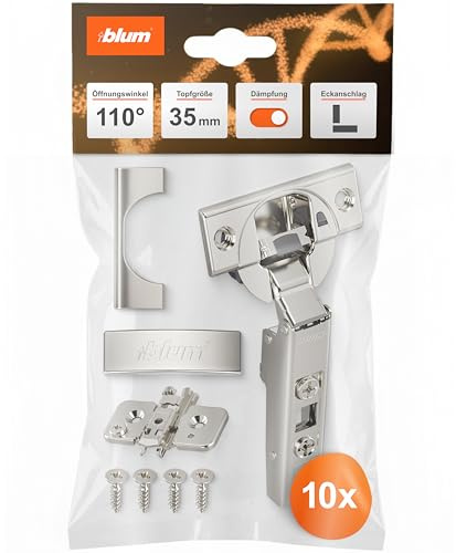 BLUM 10x CLIP top BLUMOTION Möbelscharnier 110° I Softclose Topfscharnier 35mm I separat montierbare CLIP Kreuzmontageplatte, 0mm Distanz | Dreidimensionale Fronteinstellung | Vernickelt | Eckanschlag