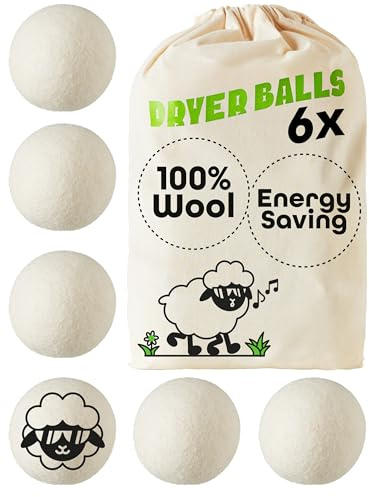 Praknu Trocknerbälle Wolle für Wäschetrockner 6er Set - Weiche, Flauschige Wäsche - 100% Öko Schafwolle - Energie sparen - Ideal für Daunen - Wool Dryer Balls aus Schafwolle