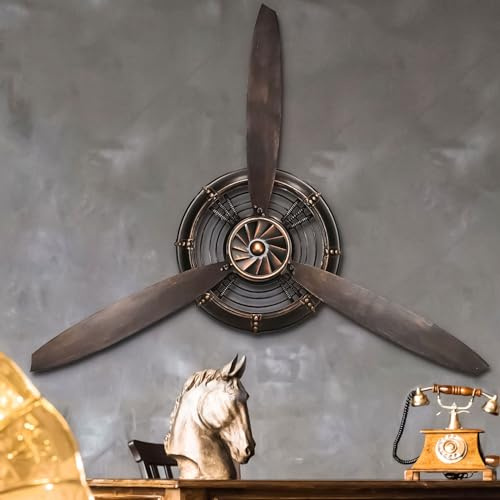 YOUKI Wanddeko Metall, 3D Wandbild Propeller, Wandskulpturen Retro für Wohnzimmer, Küche, Schlafzimmer, Flur, Schwarz