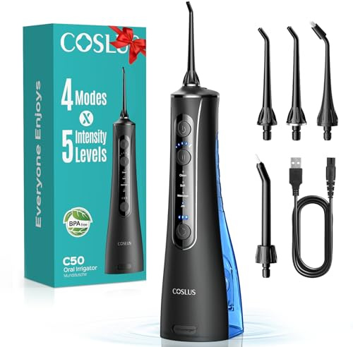 COSLUS C50 Munddusche Elektrische Kabellos Testsieger 2026: 20 Wasserdruck IPX7 Wasserdicht Präzise Anti-Spritz Technologie 4 Modi für Oral Health Enthusiasten Tägliche und Reisen 5Intensität