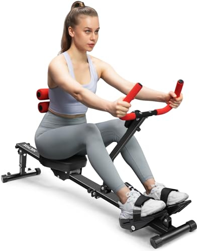 Rudergerät für Zuhause, Micyox Hydraulisches Fitness-Rudergerät mit 12 Widerstandsstufen, Multifunktionaler Rückenlehne, Micyox Heimtrainer Fahrrad Klappbar mit LCD-Display