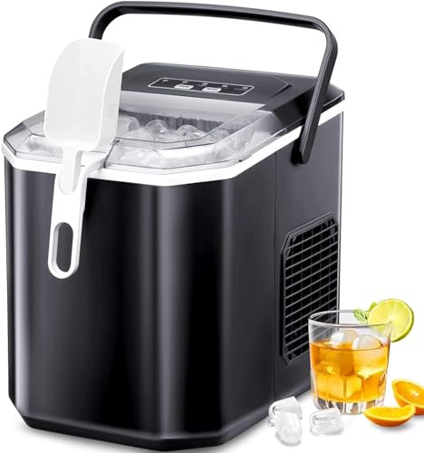 Eiswürfelmaschine Mini Tragbar,Kompakt Eiswürfelbereiter Maschinen Arbeitsplatte,6-Minuten-Schnelleis-Maschine,Selbstreinigende ice maker für Zuhause,Schwarz