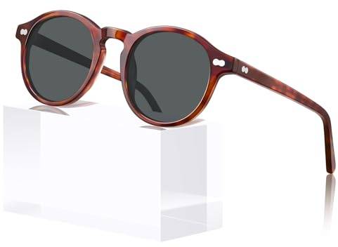 CARFIA Rund Sonnenbrille Damen Polarisiert Retro Schildpatt Rahmen