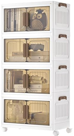 SONGMICS 4er-Aufbewahrungsorganizer, 100 L, Weiß, RLB445WZ01 | Organizer-Boxen, PP-Kunststoff, 1 Deckel, Magnetverschluss, 45 x 26 x 91 cm
