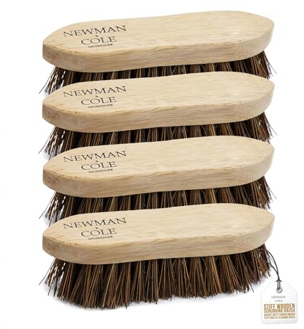 Holz-Scheuerbürste, strapazierfähig, Handschrubber, Holz, mit steifen natürlichen Bassine-Borsten, 4 Stück