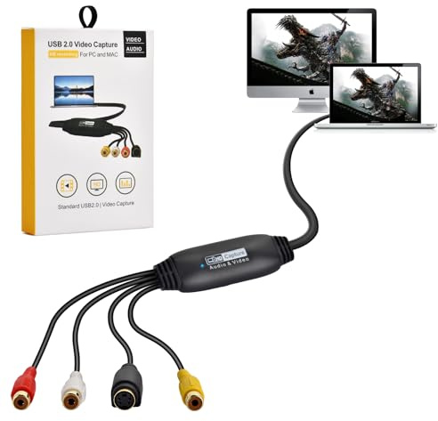 Amtake VHS auf USB 2.0 Video Grabber, VHS Digitalisieren Gerät Konverter Audio Video Capture Card, Alte VHS Mini DV Hi8 DVD VCR zu Digital-Konverter für Mac, Windows 2000, XP, WIN7/8/10/11, Vista
