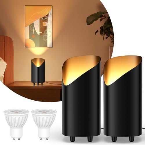 LED Uplight Spot 2 Stück, 7W Bodenstrahler, LED Bodenleuchte zur indirekten Beleuchtung, Standleuchte inklusive GU10 LED Lampe 500LM, Warmes Licht mit 3000 Kelvin, Schwarz