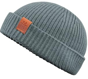 Manufaktur13 Fishermans Beanie - Mütze, Fischermütze, Dockermütze, Strickmütze mit Echt-Leder Veredelung (Petrol)