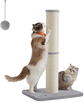 Feandrea Kratzbaum, Kratzsäule XL, 85 cm hoch Kratzstamm, 13cm Dicker Stamm | Katzenbaum für mittelgroße und große Katzen, Sisalstamm, mit Plüschball und Glocke, taubengrau, CLAWFY Kollektion PCA041G01