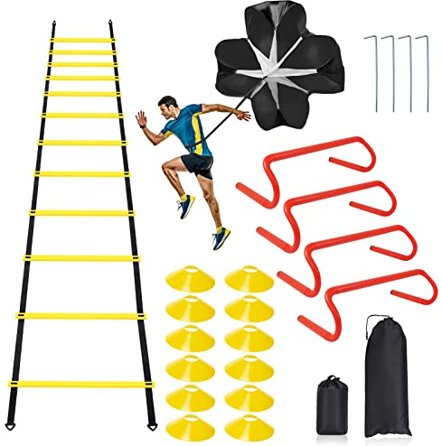 Speed Agility Training Set Koordinationsleiter,Fußball Trainingsset Enthält 1 Agility Leiter,4 Hürden,12 Hütchen,Aufbewahrungstasche,Trainingsgerät für alle Sportarten