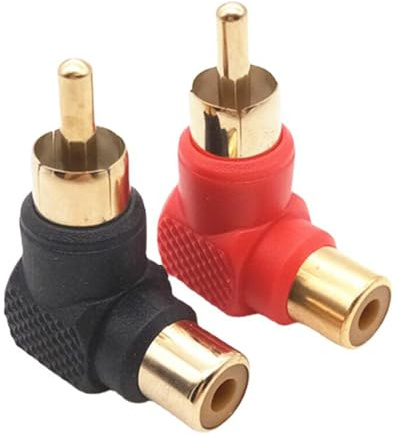 Comforty 2 Stück Cinch Winkelstecker Vergoldet, Right Angled Cinch Plug Audio Adaptor 1 Schwarz 1 Rot für Stereo-Audio oder AV-Video