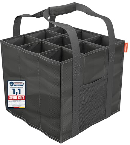 ATHLON TOOLS Flaschenträger 9 Flaschen je 1,5L | Faltbare, Wasserabweisende Einkaufstasche mit Trennwänden und Griffen – Flaschentasche für Wasser, Wein & Bier – Schwarz