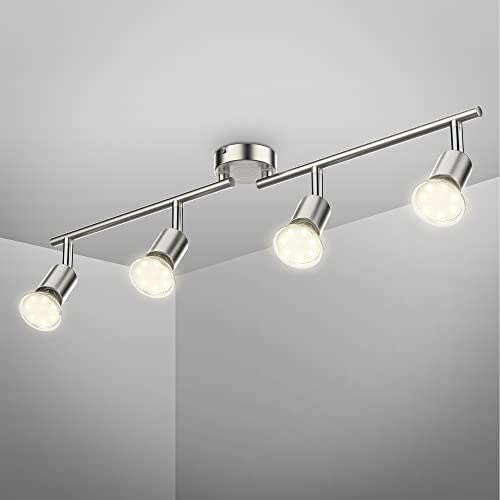 B.K.Licht - Deckenlampe schwenkbar, warmweiße Lichtfarbe, GU10 Fassung, LED Deckenleuchte, LED Lampe, Wohnzimmerlampe, Schlafzimmerlampe, Küchenlampe, Deckenstrahler, 60,5x10,5 cm, Matt-Nickel